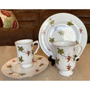 Royal Victoria Coffee/Tea & Desert Plate  2 SETS - Autumn Leaves Grapevines VTG